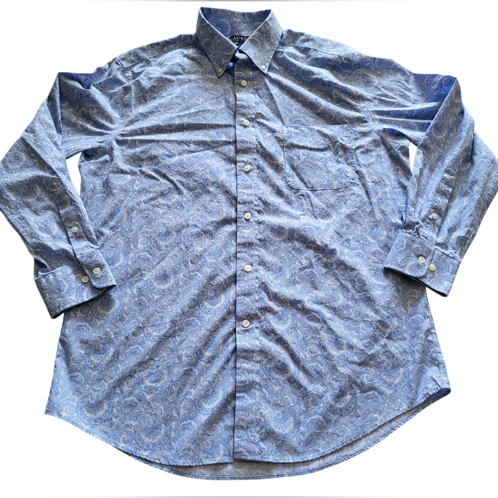 Pre-own Ralph Lauren Black Label Blue Paisley Button-down Shirt Sz L 16